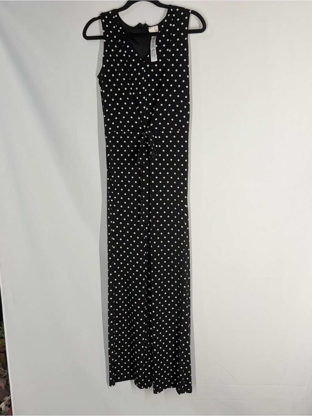 Chico's Black and White Polka Dot Sleeveless Jumpsuit with Tie Waist